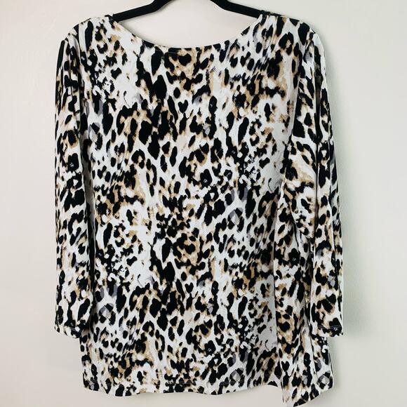 Easywear by Chico's Size 3 US XL Drape Neck Leopard Print Knit Top 3/4 Sleeve - Picture 4 of 8